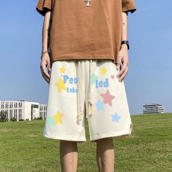 抽繩針織運動短褲男夏季寬松五分褲日系復古cityboy褲子籃球褲薄