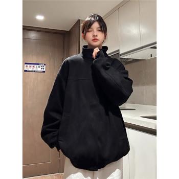 麂皮絨外套男春季潮流美式復古休閑夾克男士寬松運動上衣春裝衣服