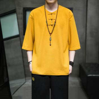 唐裝男款夏季中國風短袖t恤潮牌半袖上衣服中式復古盤扣中袖體恤
