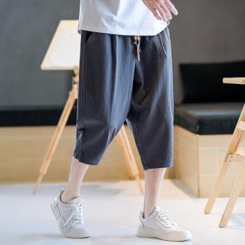七分褲男款夏季亞麻短褲直筒寬松7分褲中國風棉麻褲子男士休閑褲