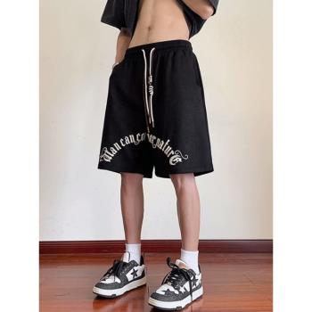 籃球短褲男美式復古重磅麂皮絨褲子直筒寬松休閑運動褲夏季五分褲