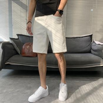 白色牛仔短褲男士夏季2023新款潮牌潮流痞帥薄款休閑直筒四五分褲