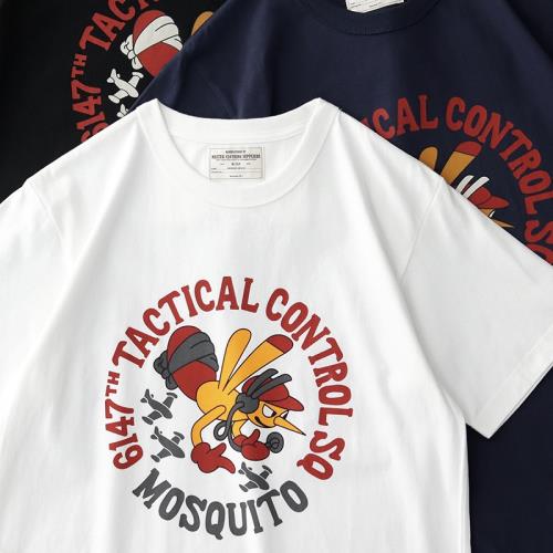 阿美咔嘰短袖t恤男水漿卡通印花后背美式復古純棉圓領打底衫體恤