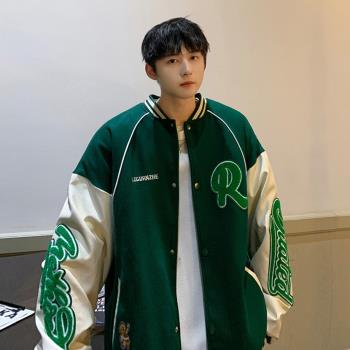潮拼接秋季字母植絨設計感棒球服