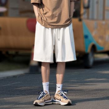 日系cityboy白色褲子男夏季寬松運動短褲直筒休閑五分褲男士中褲