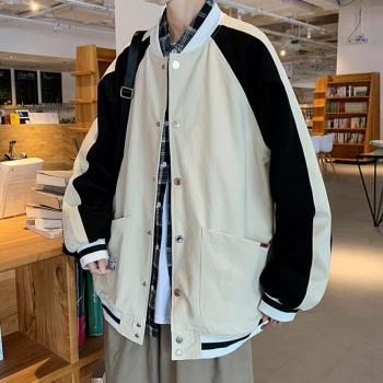 vintage棒球服男秋季寬松拼接夾克美式高街休閑外套男裝運動服潮