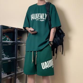 青少年夏季套裝男初中生學生帥氣運動服一整套短褲短搭配袖兩件套