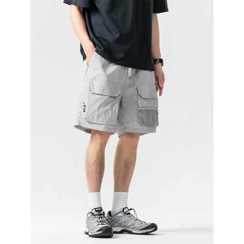 夏季機能工裝立體口袋五分褲男寬松闊腿日系尼龍速干冰感休閑短褲