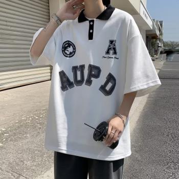 美式復古polo衫短袖男夏季高階感潮牌半袖t恤學院風上衣男裝衣服