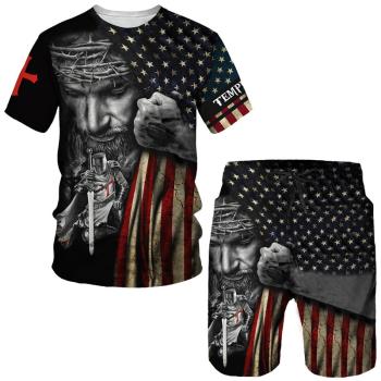 3D printed shorts T-shirt sports suit3D印花短褲T恤運動套裝男