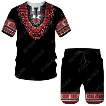 3D printed round neck short sleeved set 3D印花圓領短袖套裝男