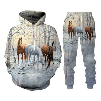 3D printed hooded sweater casual suit 3D印花連帽衛衣休閑套裝