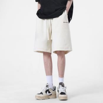 白色短褲男夏季薄款速幹五分褲寬松休閑運動褲外穿過膝沙灘褲男褲