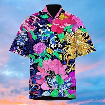 3D printing half-sleeve lapel shirt for men 3D印花翻領襯衫男