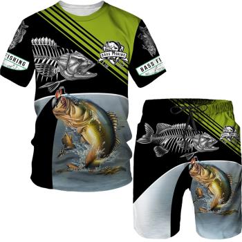3D printing T-shirt round neck casual suit 3D印花T恤圓領套裝