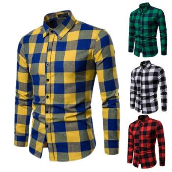 Korean version slim fit plaid mens shirt 韓版修身格子男襯衫