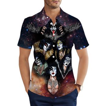 3D printing lapel loose shirt for men 3D印花翻領寬松襯衫男士