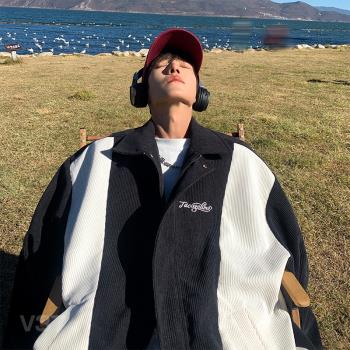 日系cityboy燈芯絨外套男潮牌復古撞色拼接設計感上衣秋季夾克潮