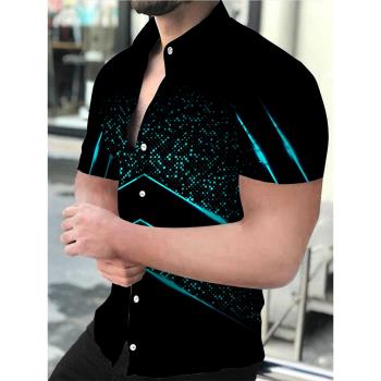 Simple 3D printed short-sleeved shirt 簡約3D印花短袖襯衫男士