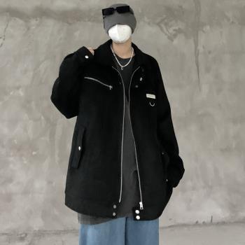 高街vibe美式外套男春秋款痞帥麂皮絨棒球服oversize工裝飛行夾克