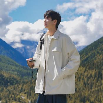 pu皮外套男美式復古痞帥機車皮衣秋季潮流寬松飛行員皮夾克派克服