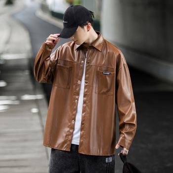 PU皮衣外套男春秋新款潮流高階感痞帥翻領夾克美式vintage機車服