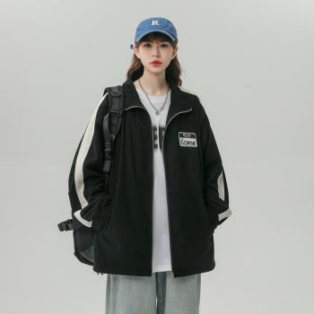 燈芯絨外套男春秋新款日系復古拼接立領上衣潮牌寬松休閑運動夾克