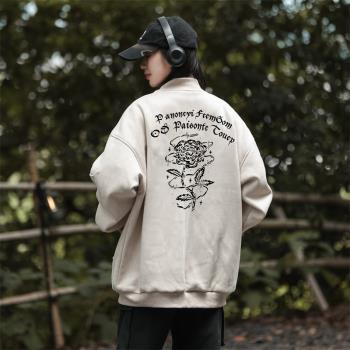 美式復古vintage棒球服男秋季2023新款麂皮絨外套飛行員夾克上衣