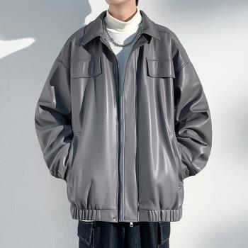 皮衣外套男秋季潮牌美式高街飛行員夾克高級感痞帥男裝炸街機車服