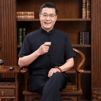 男士爺爺短袖老人棉麻襯衫唐裝