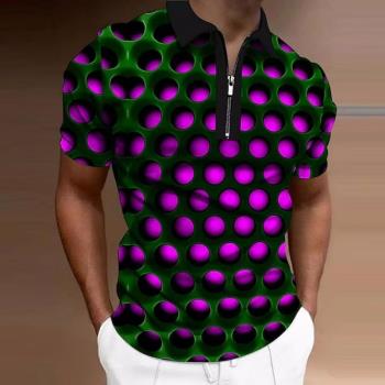 3D printed lapel casual short sleeves 3D印花翻領休閑短袖男士