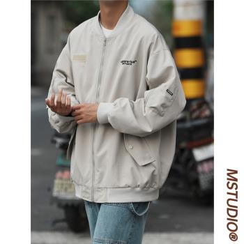 美式vintage棒球服男秋季外套青少年休閑寬松飛行員夾克男士上衣