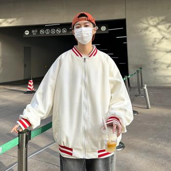 麂皮絨棒球服外套男秋季新款美式高街飛行員夾克男生寬松帥氣上衣