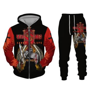 Casual 3D printed hoodie pants set休閑3D印花連帽衫長褲套裝男