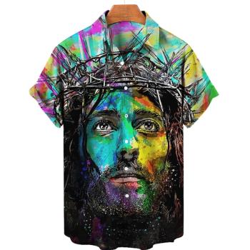 Short sleeve loose 3D printed shirt for men 寬松3D印花襯衫男