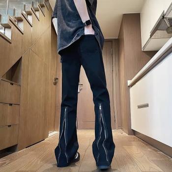 歐美高街vibe風黑色微喇牛仔褲男ins潮牌拉鏈設計感小眾炸街褲子