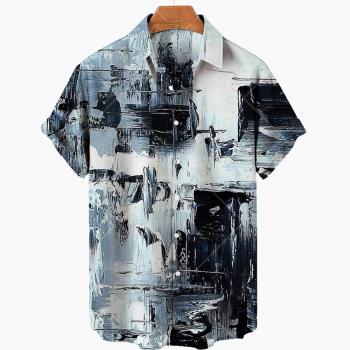 Casual 3D printed short-sleeved shirt 休閑3D印花短袖襯衫男士