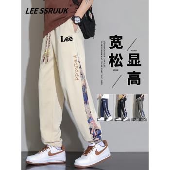 LEESSRUUK美式刺繡休閑褲子男士夏季薄款2024新款九分春秋季長褲