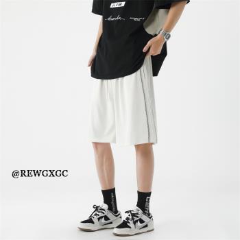 米白色短褲男夏季薄款外穿大碼五分褲美式高街速幹運動褲男士褲子
