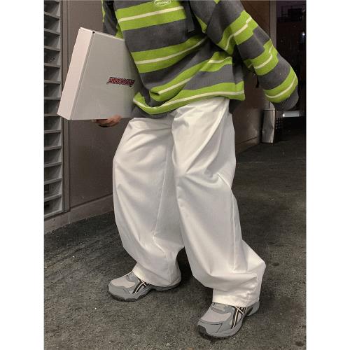 Aurocean 四季運動褲 全白色復古網眼長褲純色簡約百搭廓形堆堆褲