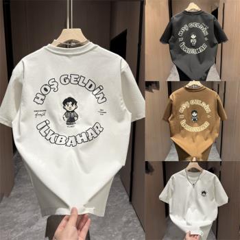 2024夏季新款男士潮牌刺繡卡通短袖韓版休閑個性印花百搭半袖T恤