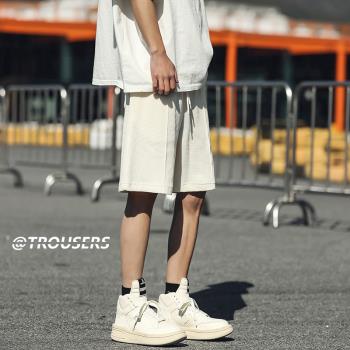 米白色短褲男夏季薄款五分褲美式高街直筒休閑褲男士速幹運動中褲