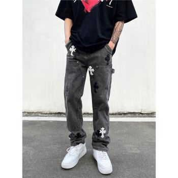 嘻哈水洗黑手縫街頭流行牛仔褲