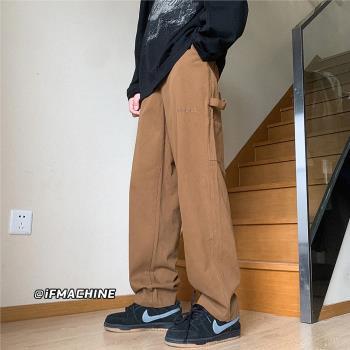 美式復古工裝褲男純棉休閑褲春秋直筒長褲潮牌寬松闊腿褲男士褲子