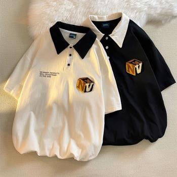 短袖男polo衫夏季潮牌高階感學院風上衣美式高街半袖t恤男生衣服
