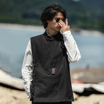 中式春季黑色復古加絨唐裝馬甲