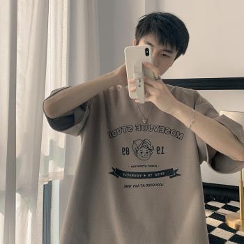 港風夏季短袖男潮牌美式復古體桖ins韓版潮流衣服寬松百搭半袖t恤