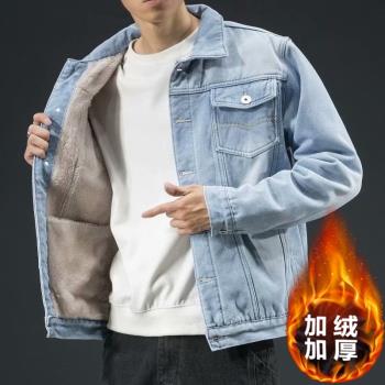 秋冬季日系淺色修身翻領牛仔外套
