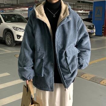 燈芯絨加厚冬季韓版潮流連帽棉衣