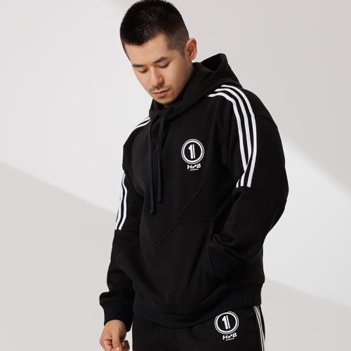 HANSBENNY秋冬季連帽衛衣男純棉寬松運動休閑復古黑色白色灰色男